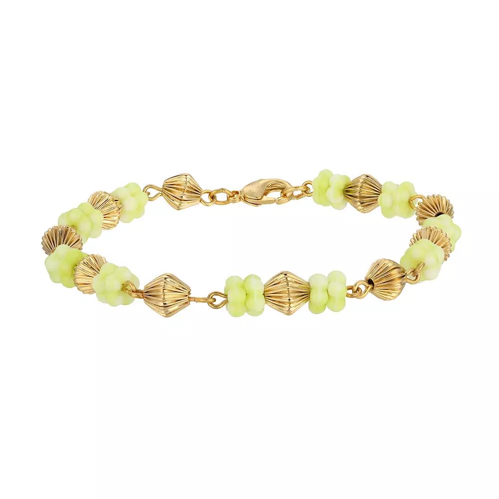1928 14k Gold Dipped Flower Bead Bracelet, Women's, Green Product Image