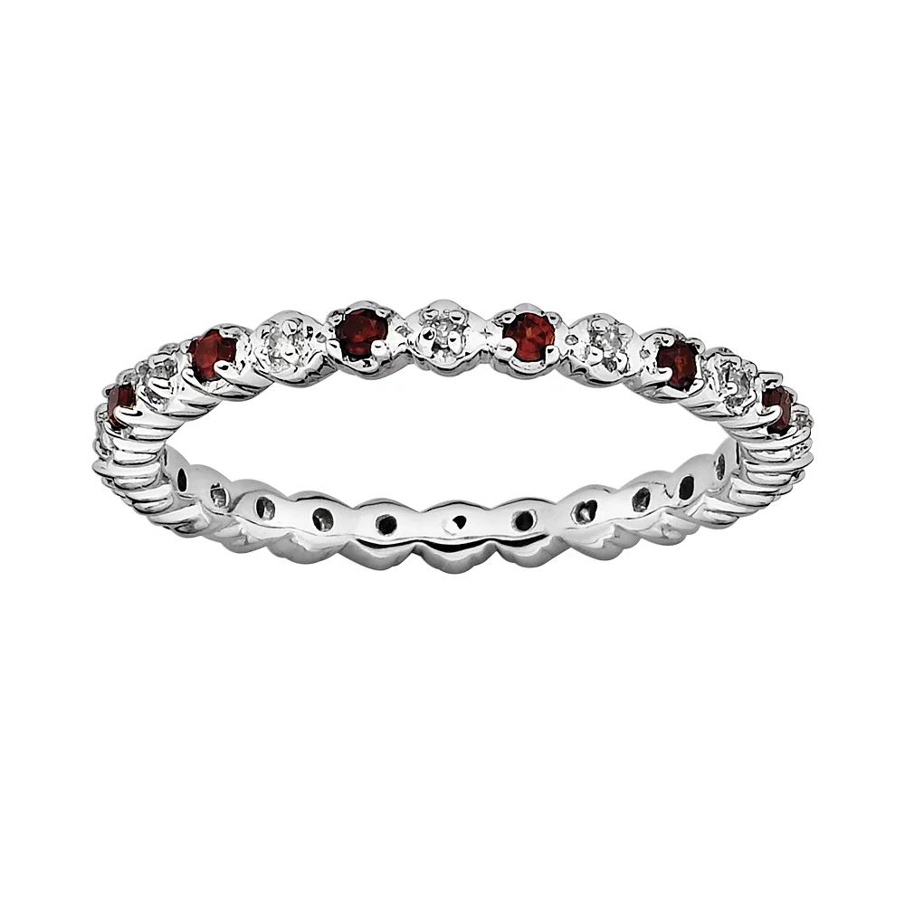 Stacks & Stones Sterling Silver Garnet & Diamond Accent Stack Ring, Women's, Size: 5, Red Product Image