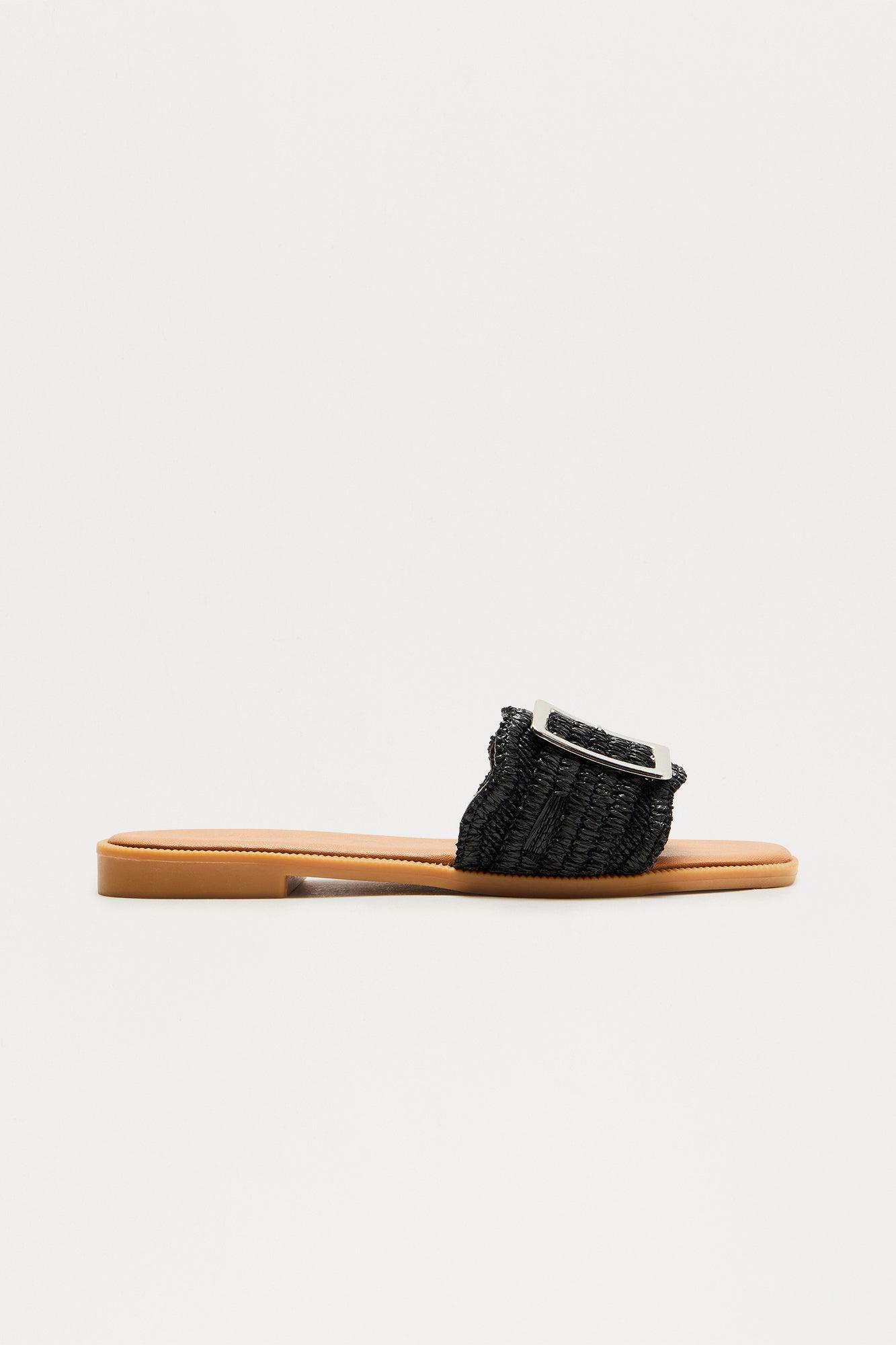 San Diego Raffia Buckle Sandals - Black Product Image