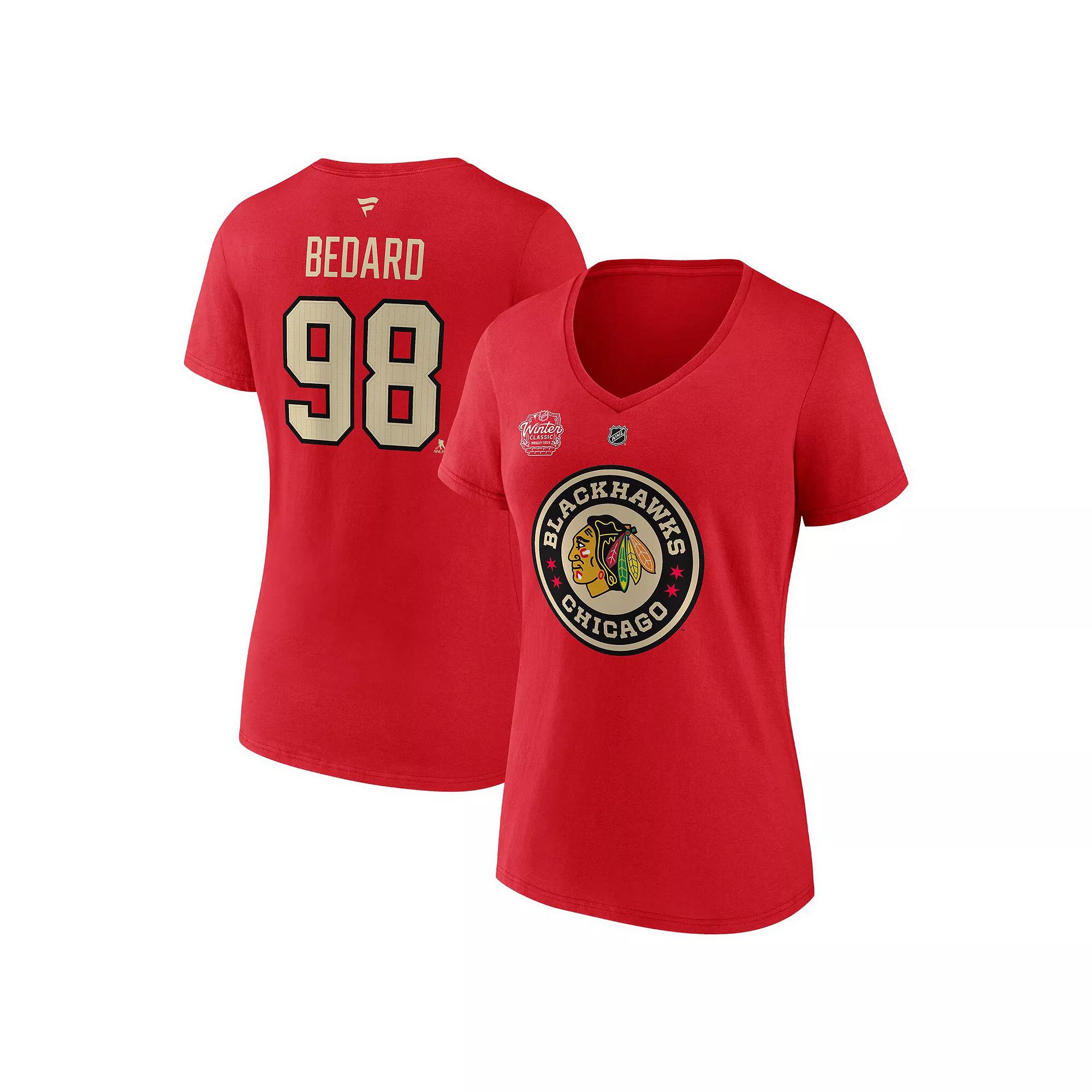 Women's Fanatics Connor Bedard Red Chicago Blackhawks 2025 NHL Winter Classic Authentic Stack Name & Number V-Neck T-Shirt, Size: Medium Product Image