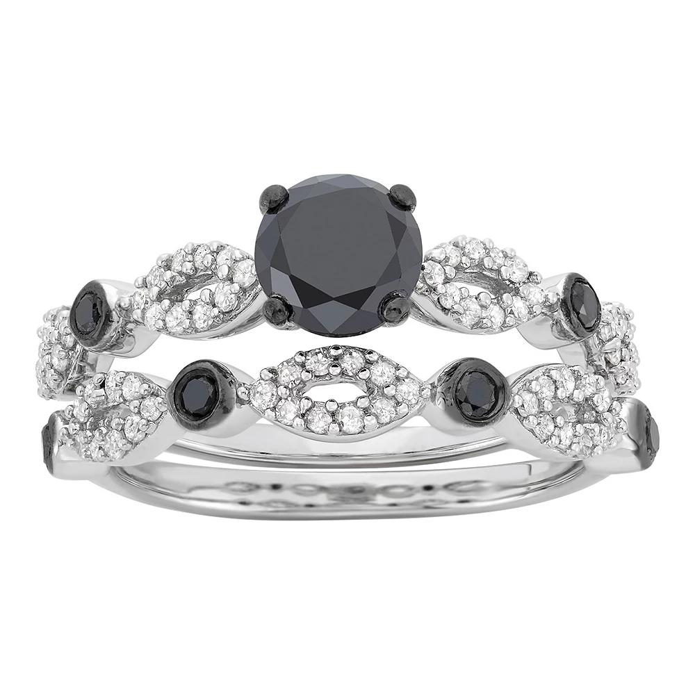 Sterling Silver 1 1/2 Carat T.W. Black & White Diamond Engagement Ring Set, Women's, Size: 9 Product Image