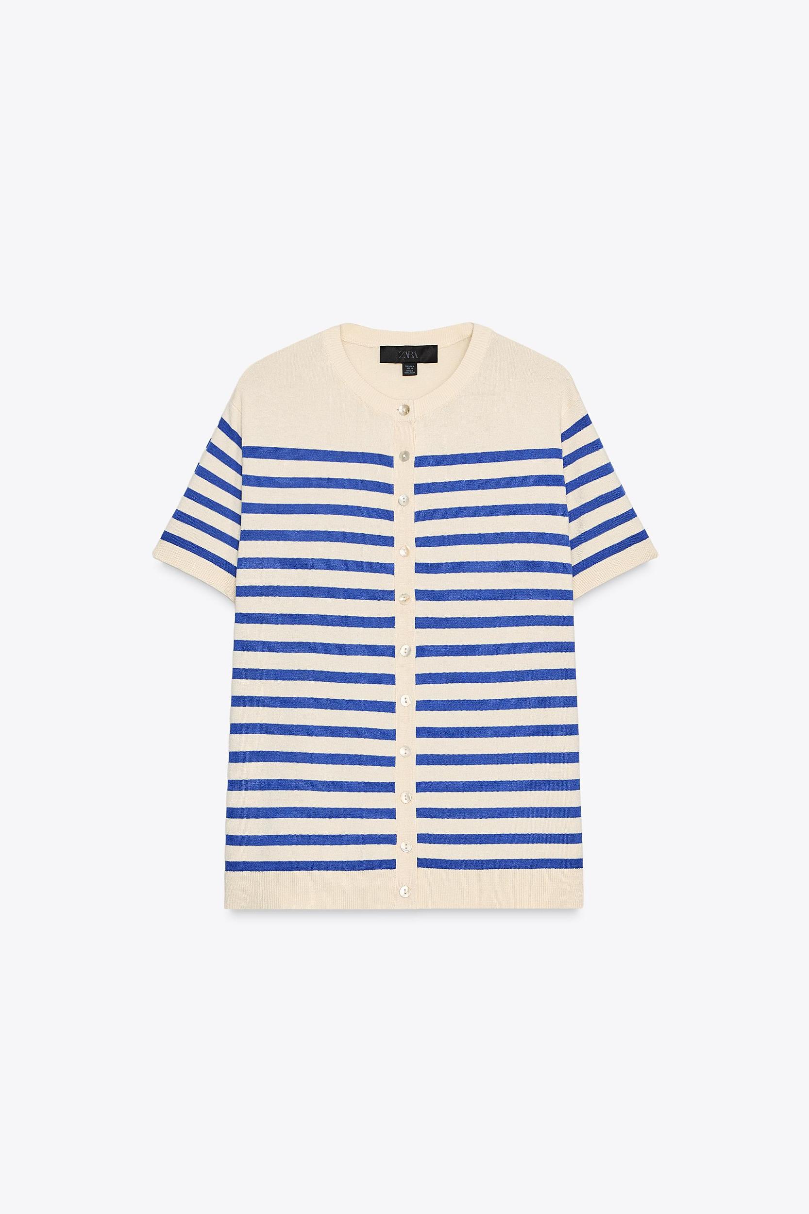 STRIPED KNIT SHORT SLEEVE JACKET Product Image