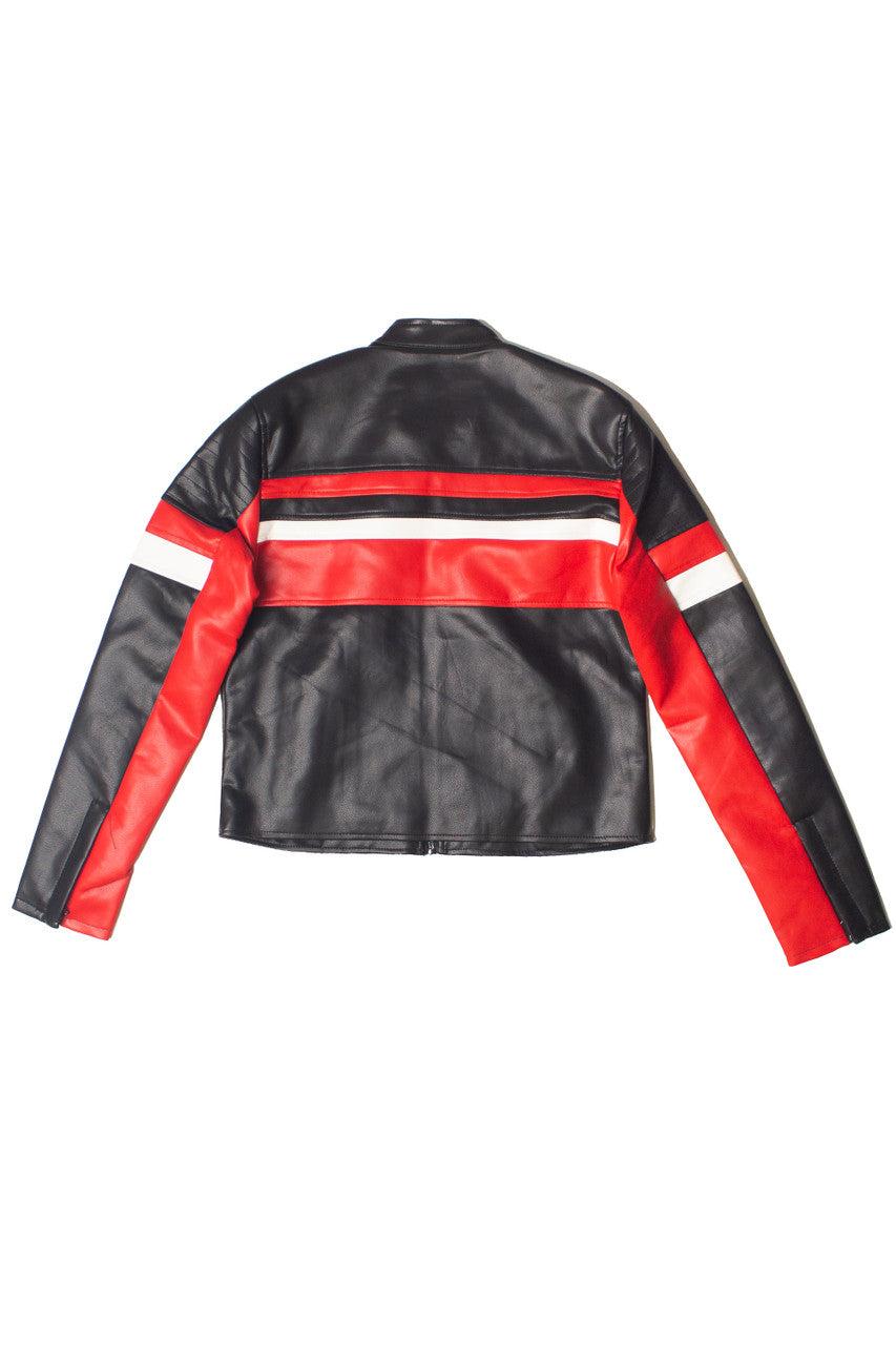 Racing Stripe Pleather Moto Jacket Product Image