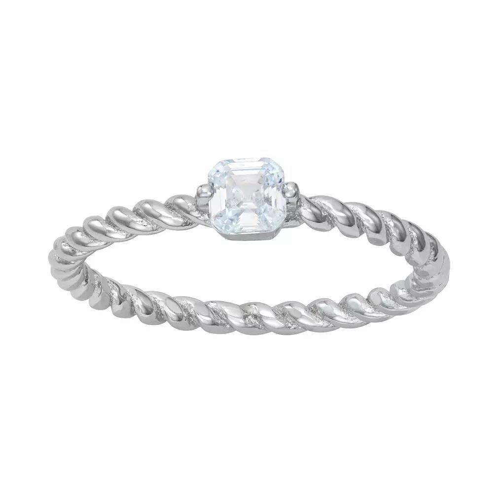 Contessa Di Capri Sterling Silver Cubic Zirconia Square Ring, Women's, Size: 7, Sterling Silver Clear Product Image