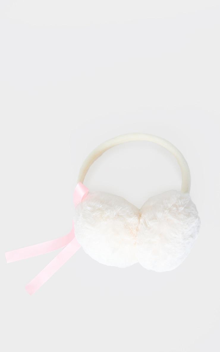 Cream Faux Fur Bow Detail Ear Muffs Product Image