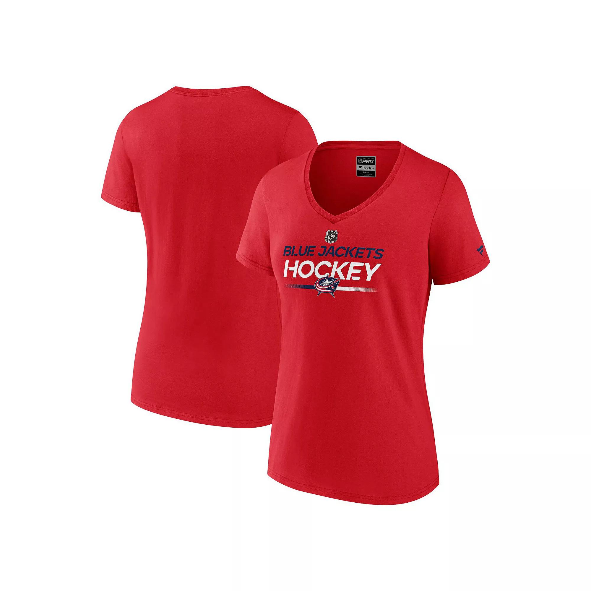 Women's Fanatics Red Columbus Blue Jackets Authentic Pro Primary V-Neck T-Shirt,  Product Image