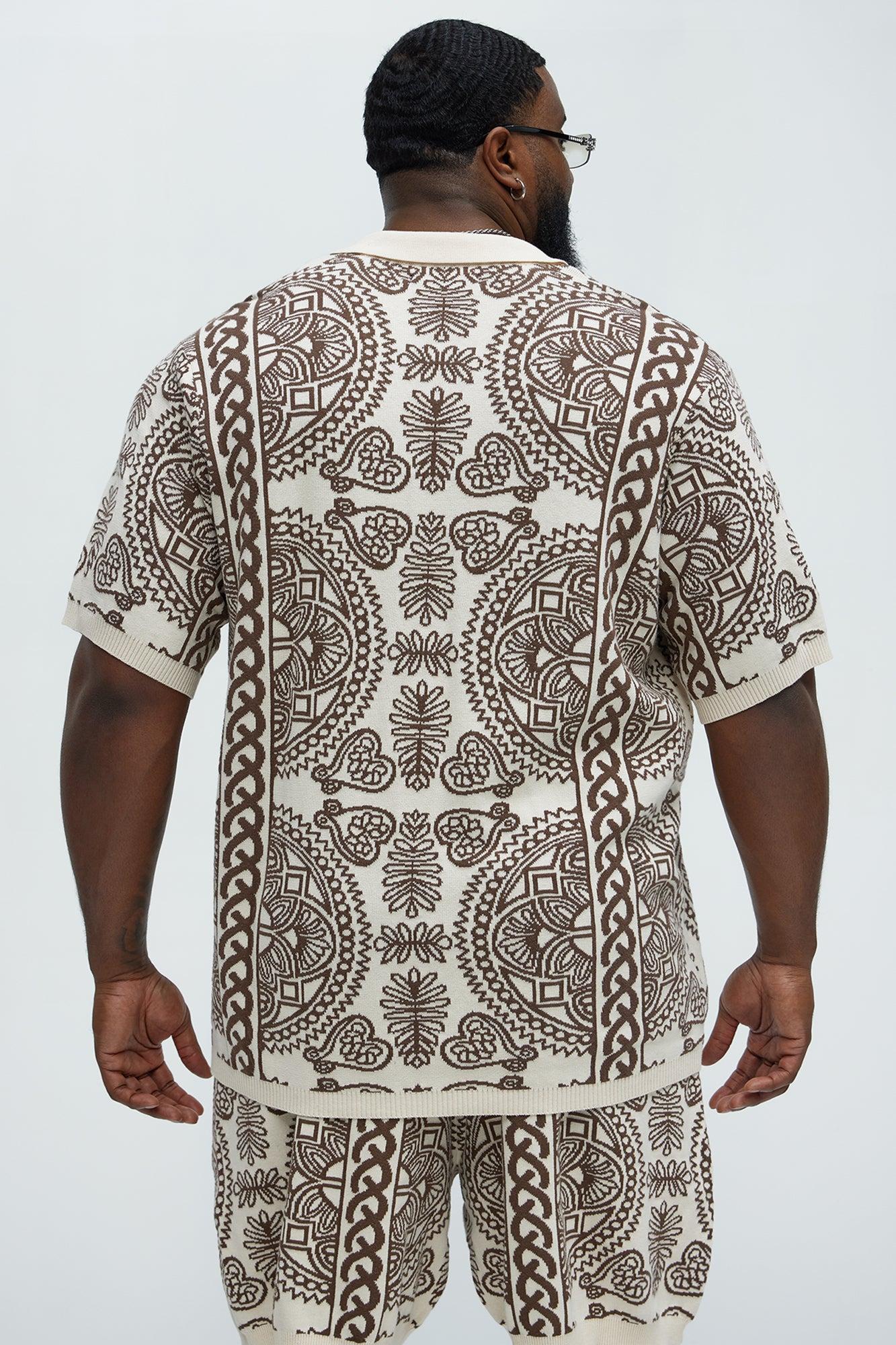 Ornate Jacquard Knitted Shirt - Brown/combo Product Image