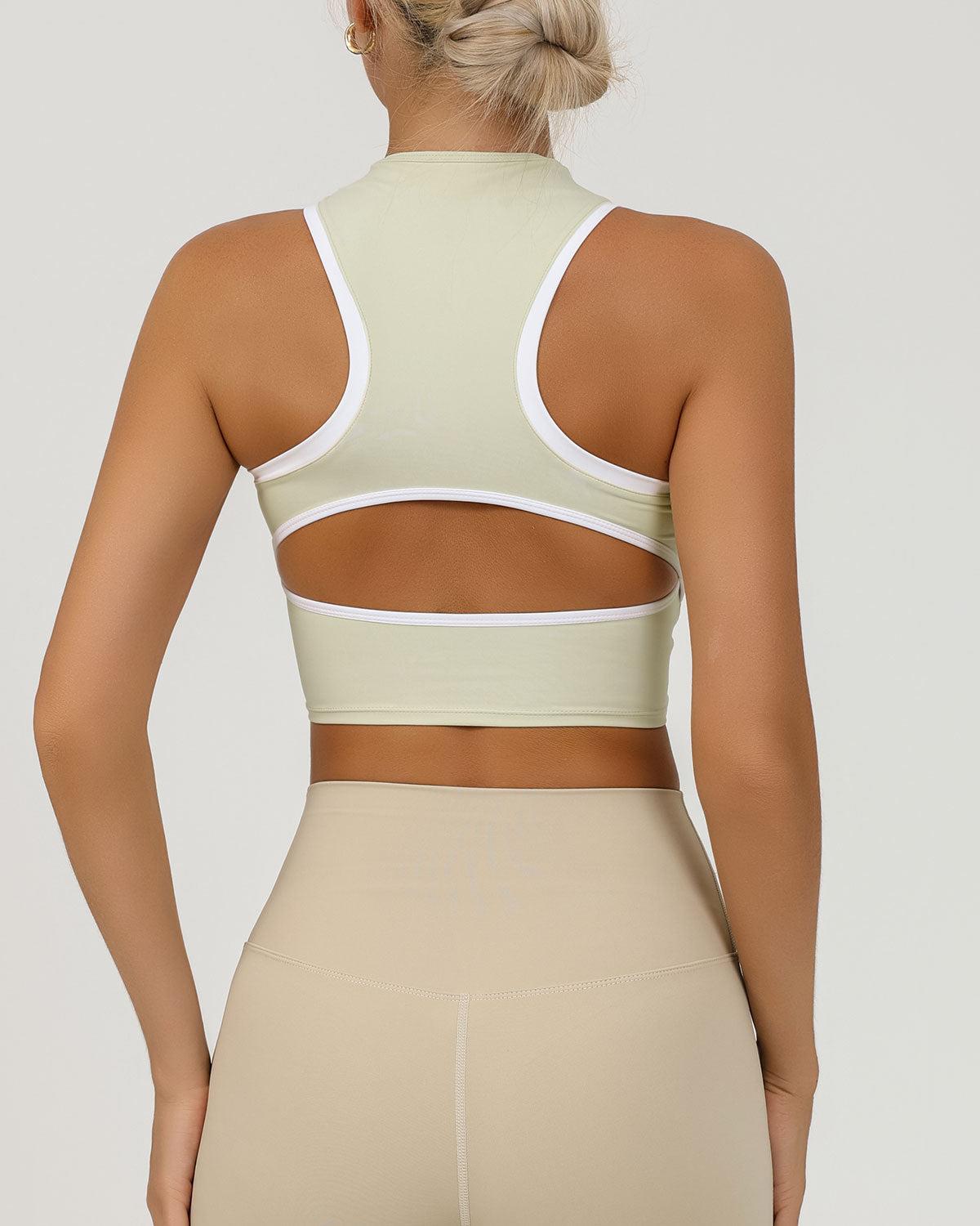 Apricot Round Neck Zipper Yoga Tank Top - Light Support Product Image