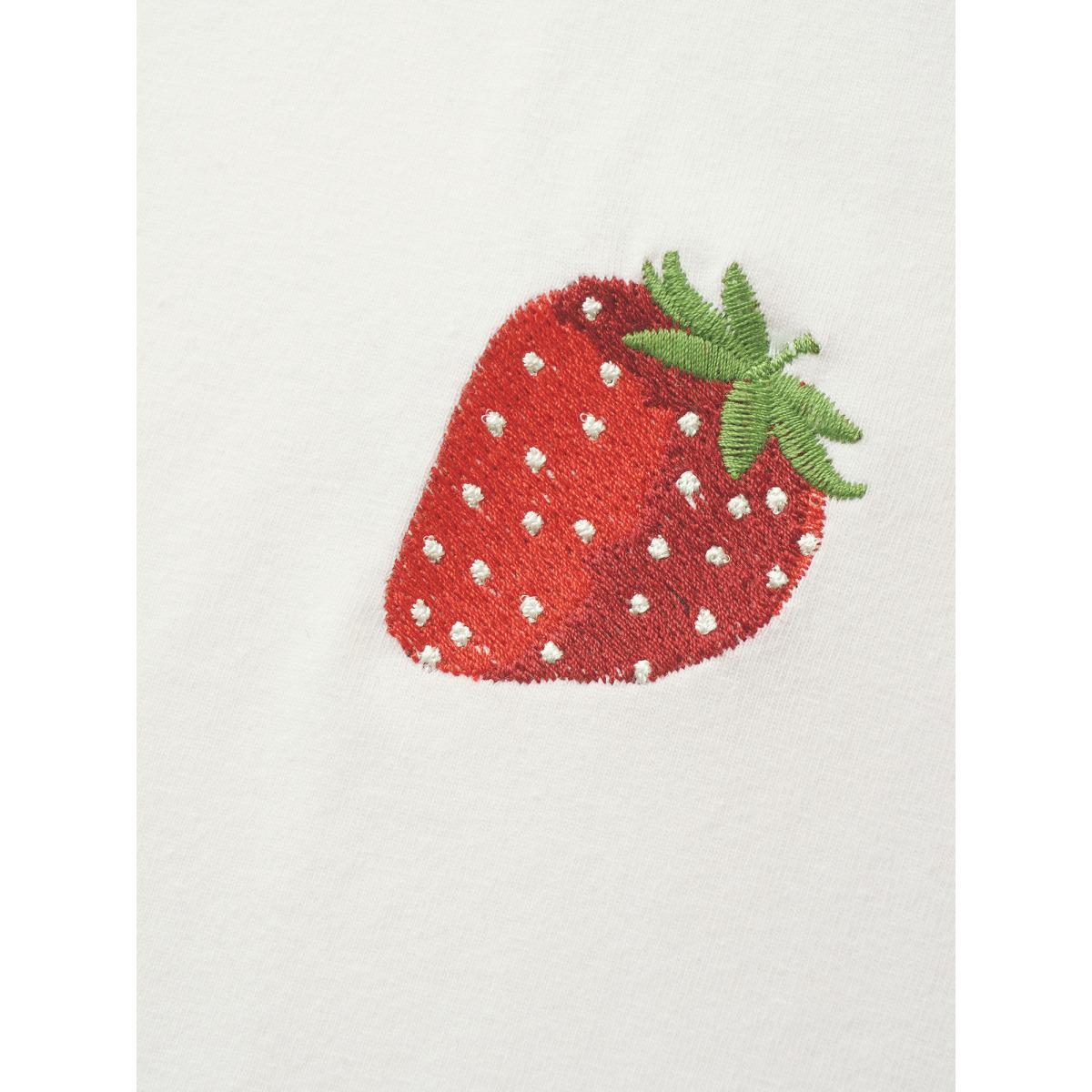 Plus Size Strawberry Print Crew Neck T-shirt Originalwhite Women Casual Contrast Fruit Round Neck Everyday T-shirts BloomChic 28/5X Product Image