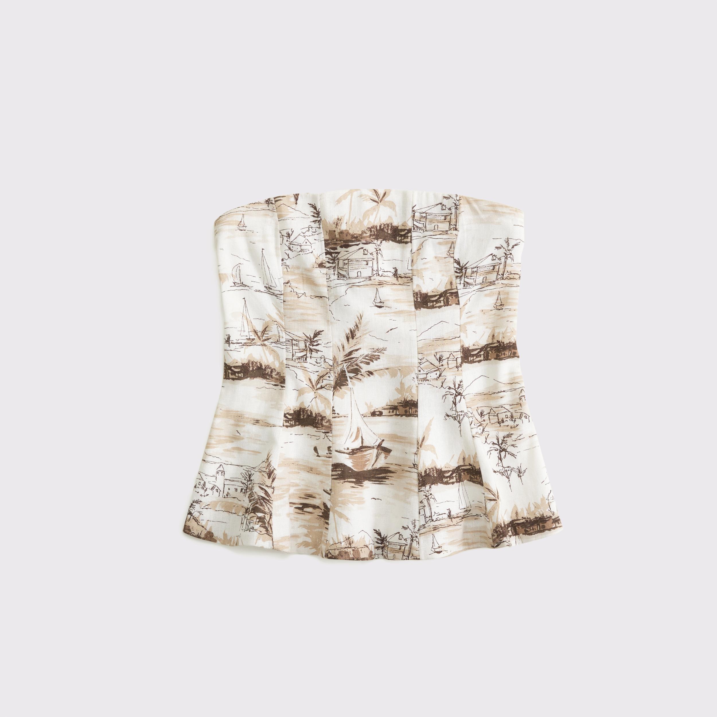 Linen-Blend Strapless Peplum Top Product Image