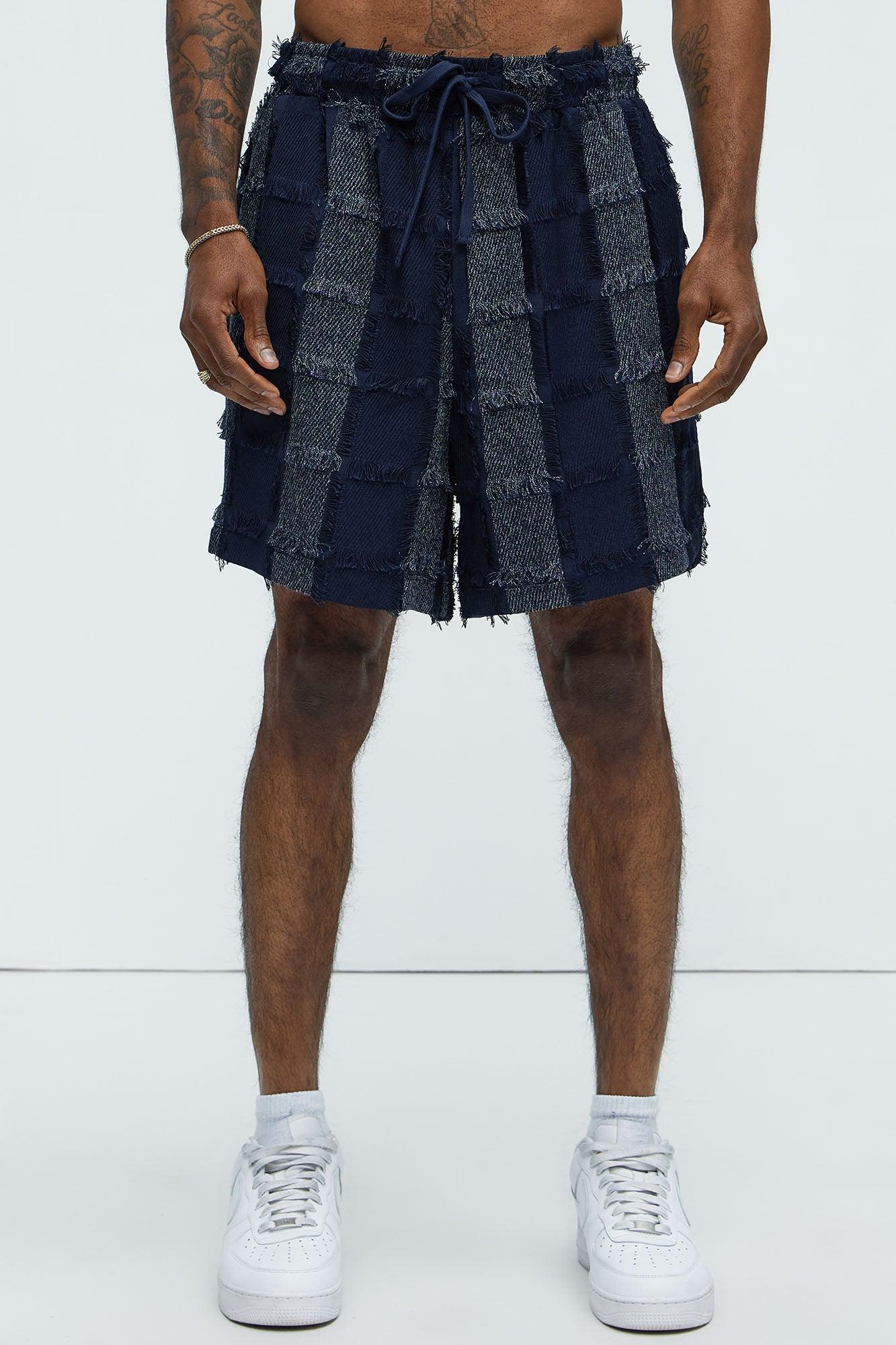 Fray Patchwork Like Shorts - Navy Product Image