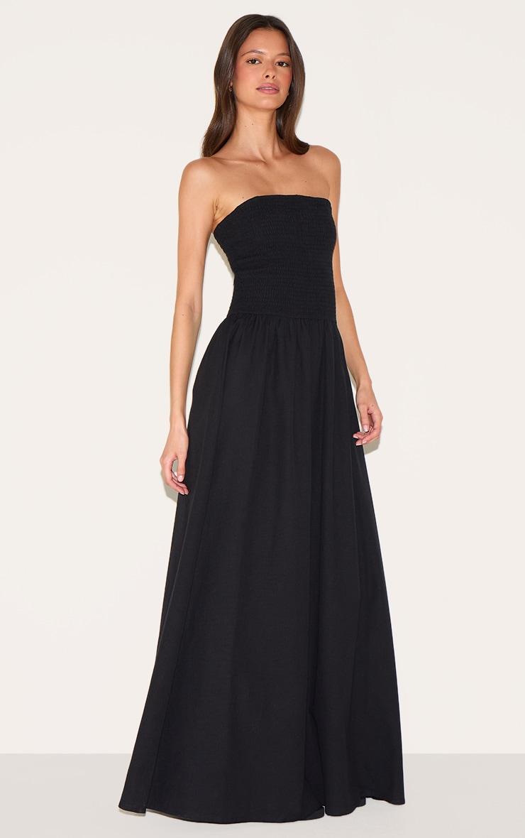 Black Bandeau Shirred Detail Maxi Dress Product Image