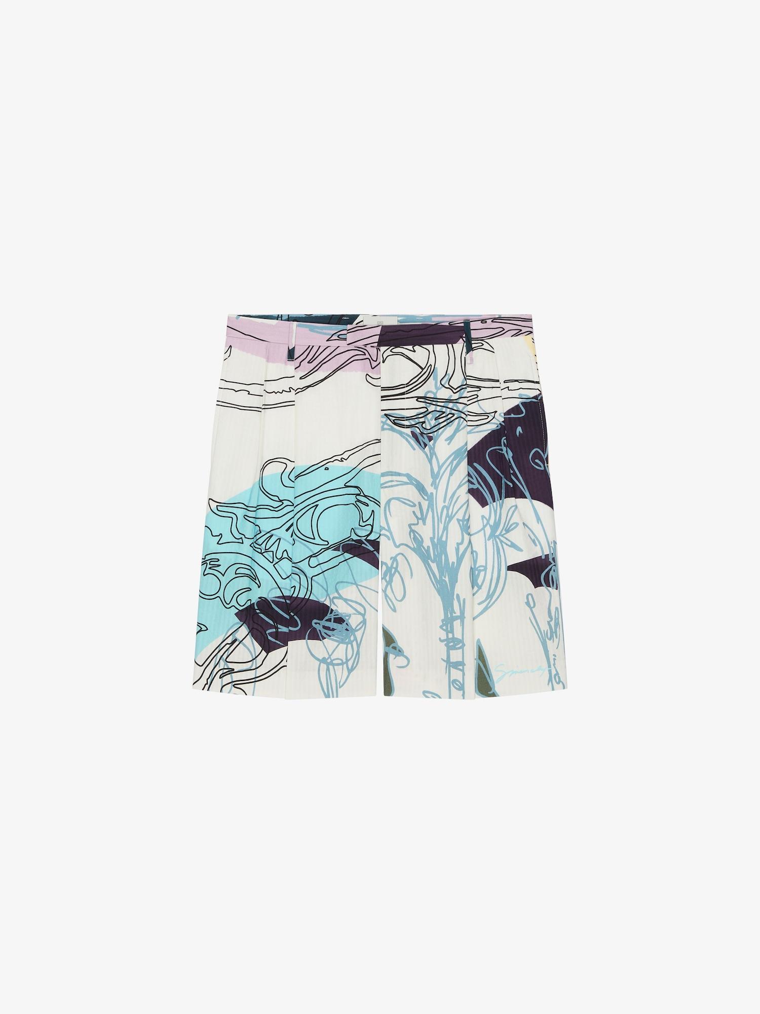 Printed bermuda shorts in seersucker cotton Product Image