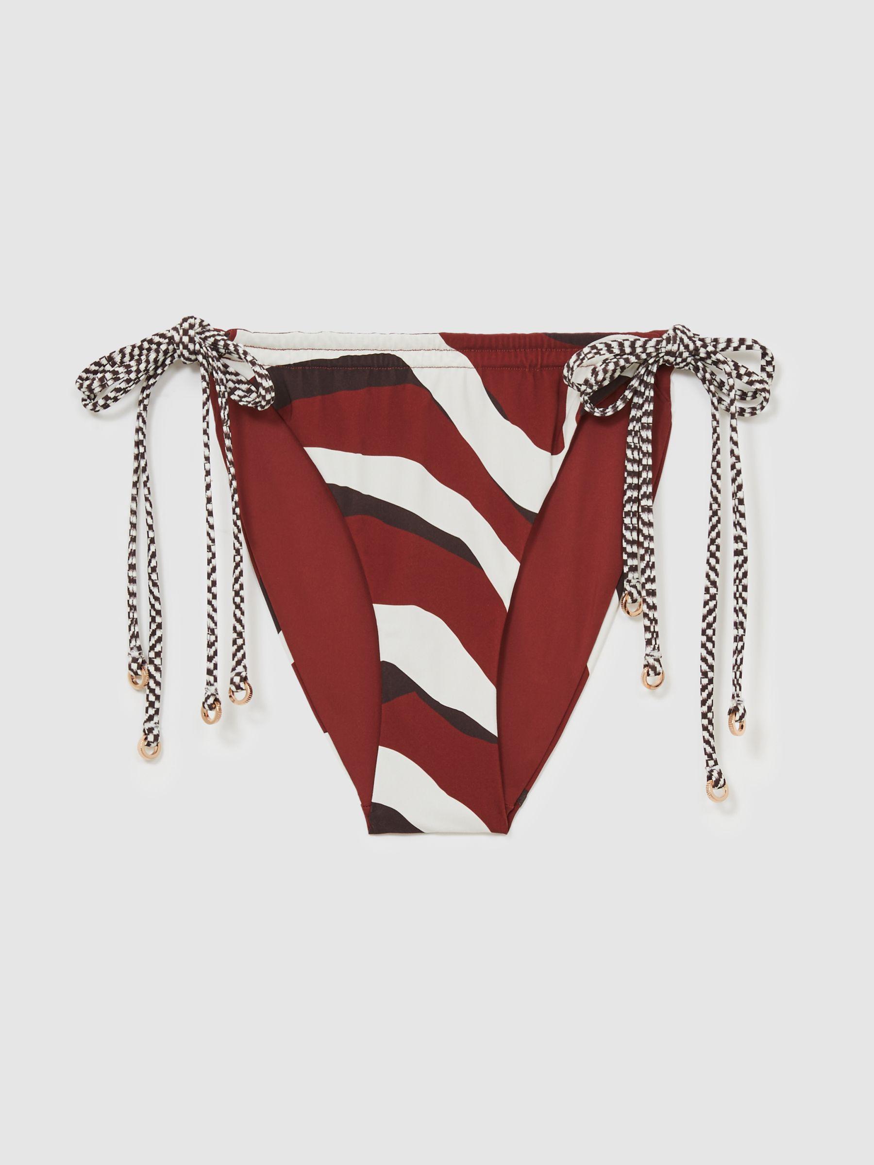 Chequered-Tie Bikini Bottoms in Brown/Burgundy Product Image
