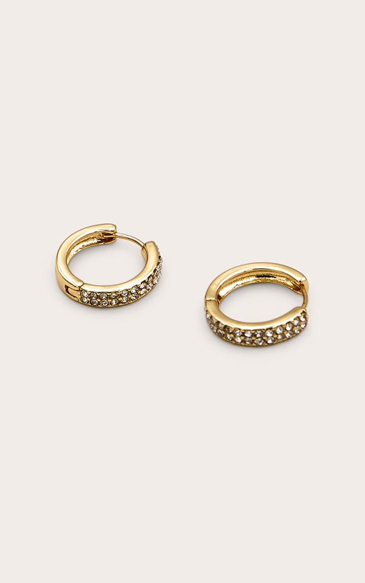 Real Gold Plated Double Diamante Row Hoop Earrings Product Image