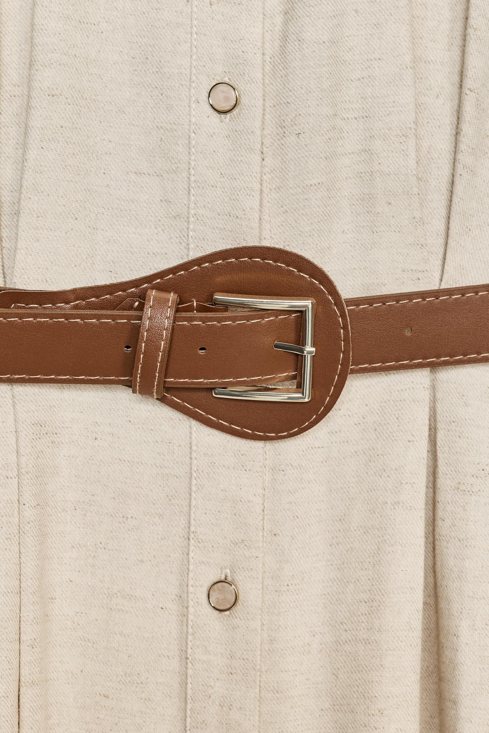 BELTED LINEN MIDI DRESS Product Image