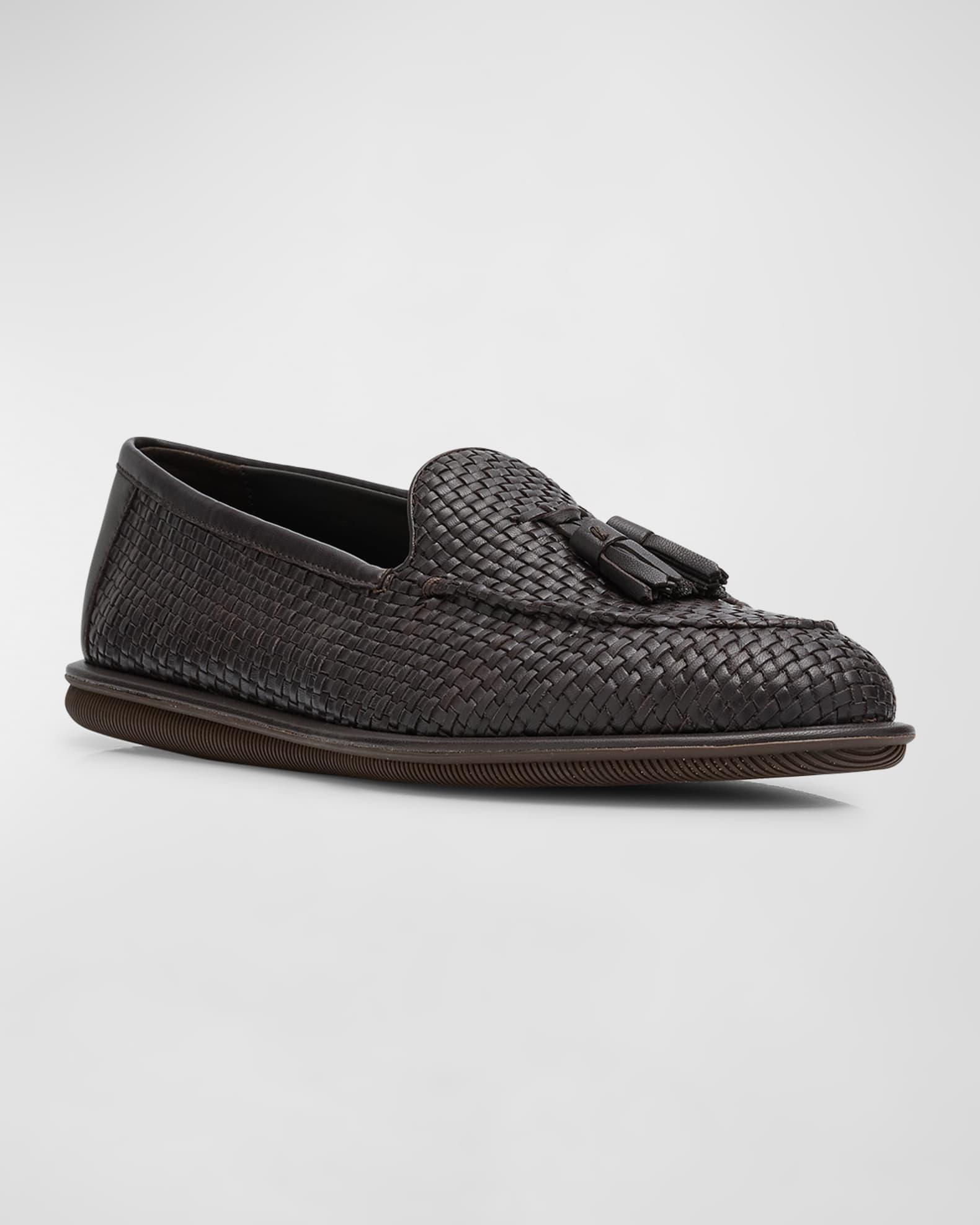 Men's Woven Leather Tassel Loafers Product Image