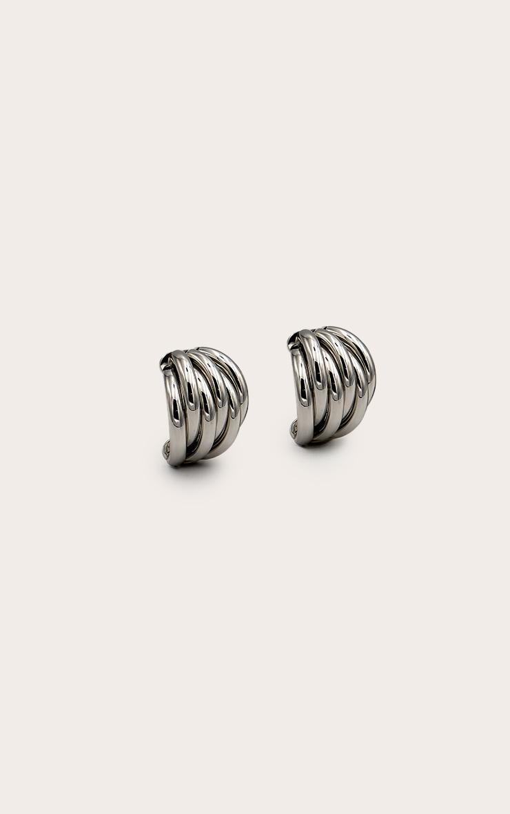 Silver Ribbed Oval Stud Earrings Product Image