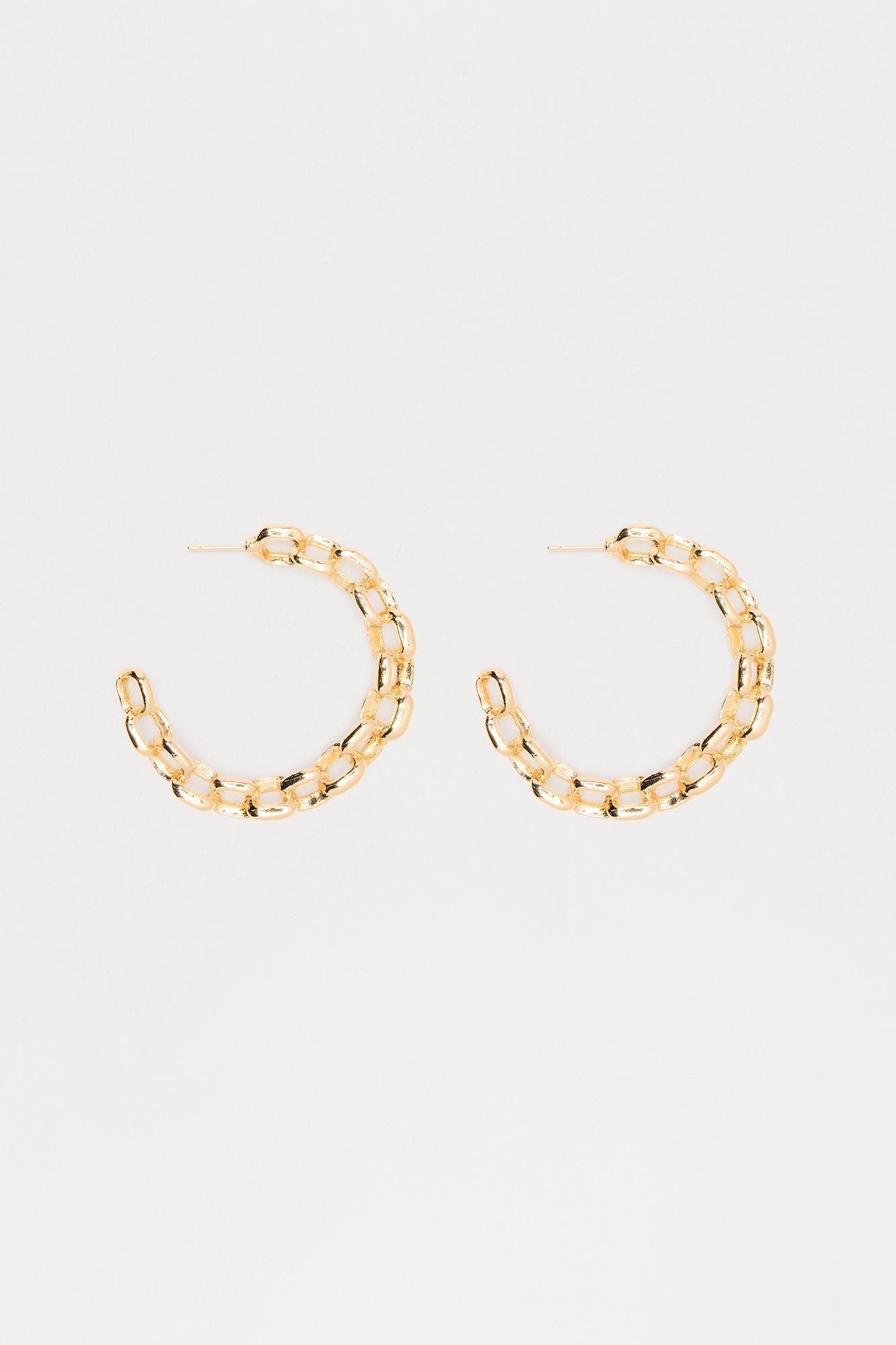 Chained Up To You Rhinestone Hoop Earrings - Gold Female Product Image