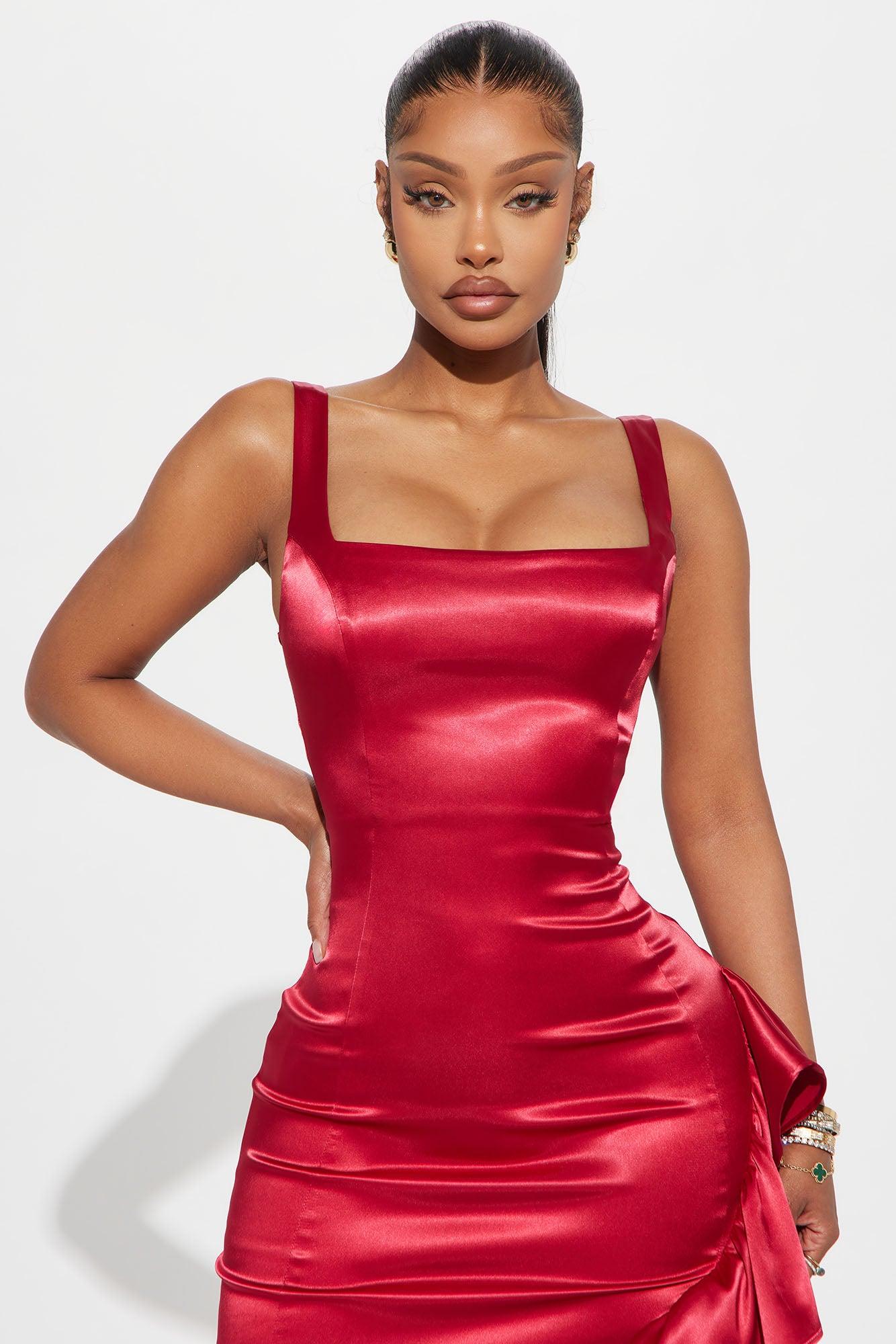 Sweet And Spicy Satin Maxi Dress - Red Product Image