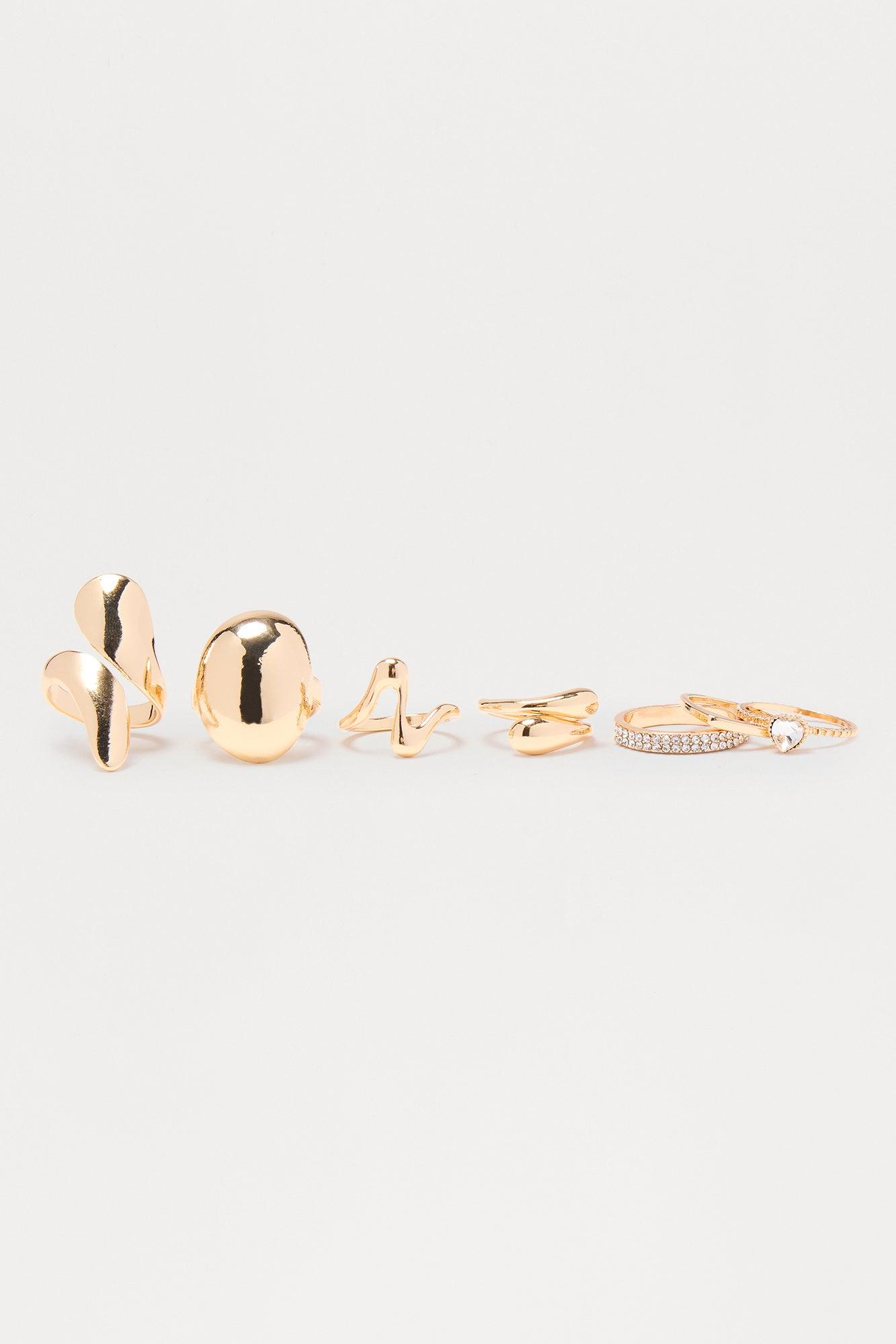 Pauline Rhinestone Heart 7 Piece Ring Set - Gold Female Product Image