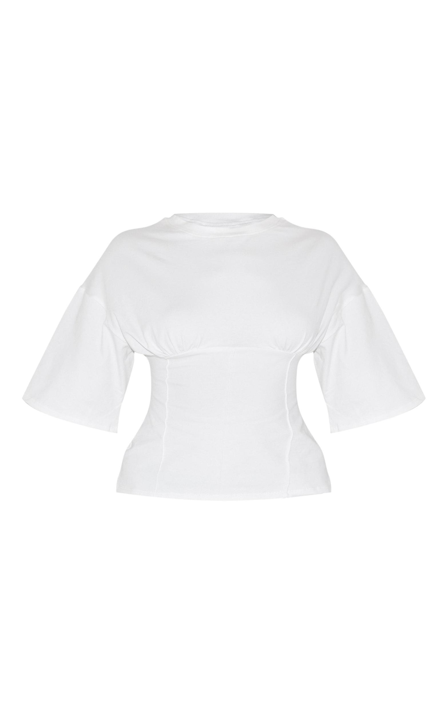 White Ruched Bust Detail Fitted T Shirt Product Image