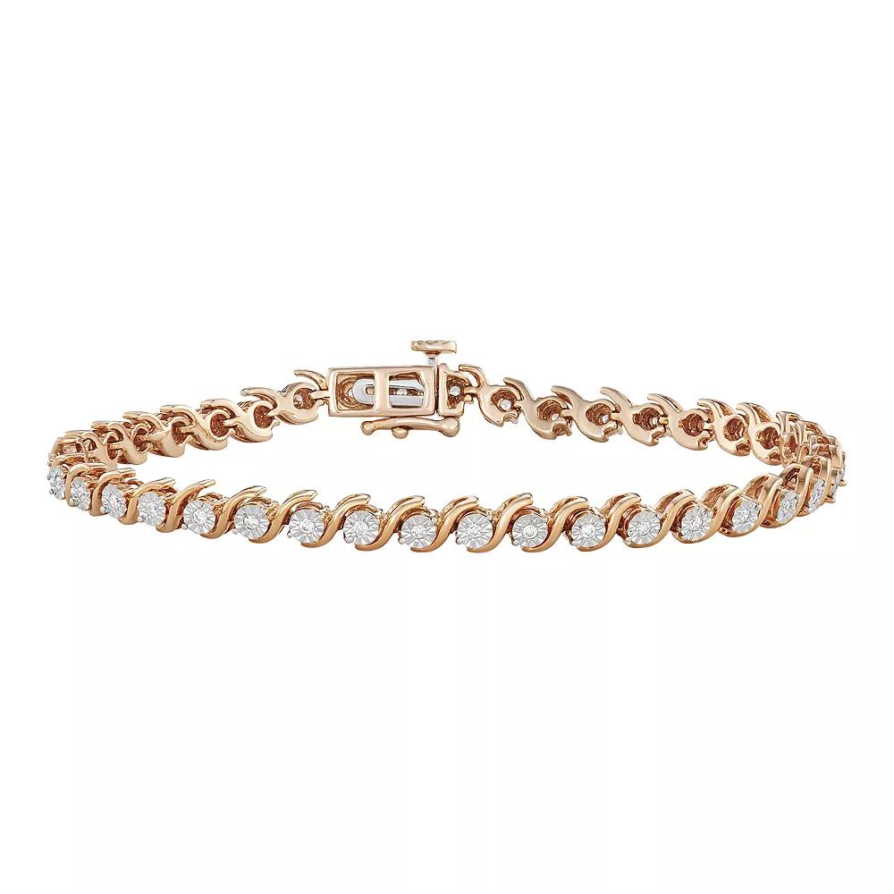 10k Rose Gold Over Silver 1/4 Carat T.W. S-Link Bracelet, Women's, Size: 7", Pink Tone Product Image