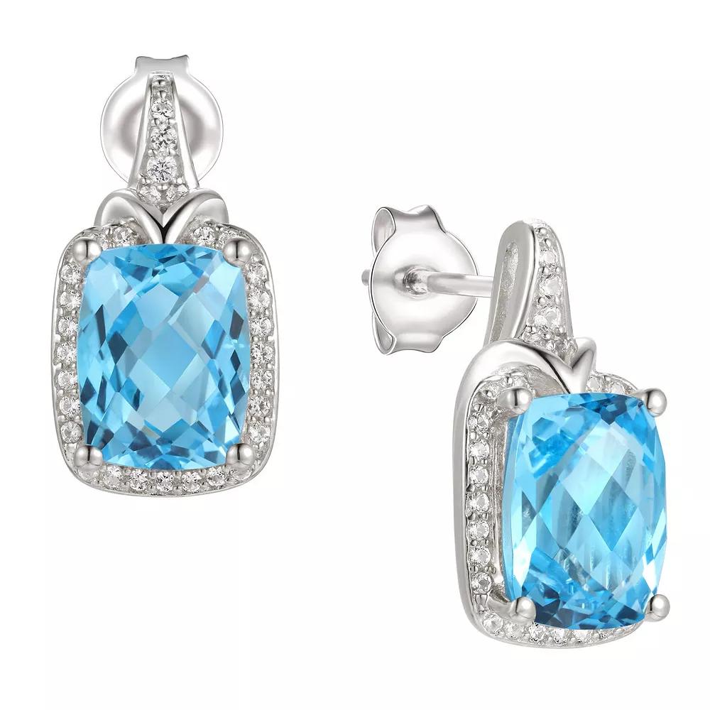 Rhodium-Plated Blue Topaz & Lab-Created White Sapphire Stud Earrings, Women's, Sterling Product Image