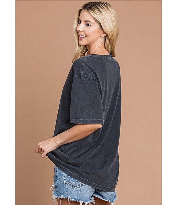 Zutter Knit Puffed Longhorn Bone Western Crew Neck Short Sleeve Oversized Graphic Tee Shirt Product Image