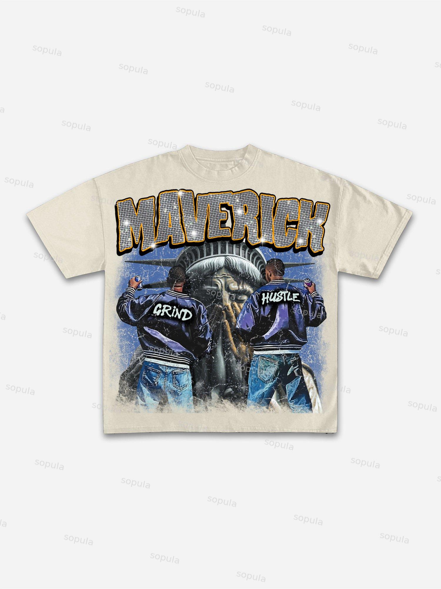 Lady Liberty Street Graffiti Retro Graphic Cotton T-shirt Product Image