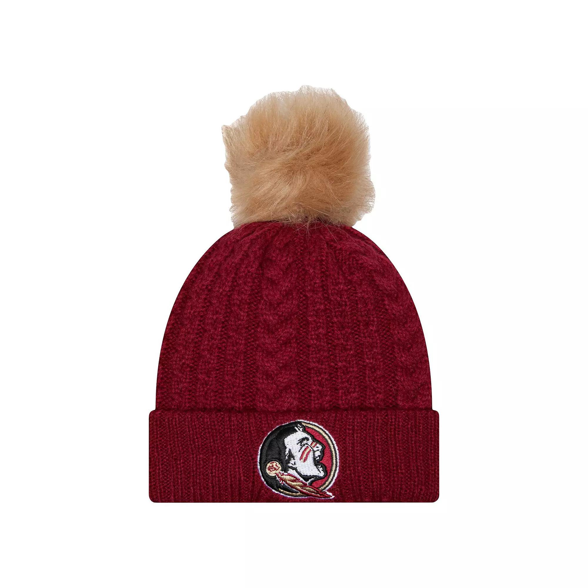 Women's New Era Garnet Florida State Seminoles Luxury Cuffed Knit Hat with Pom, Red Product Image
