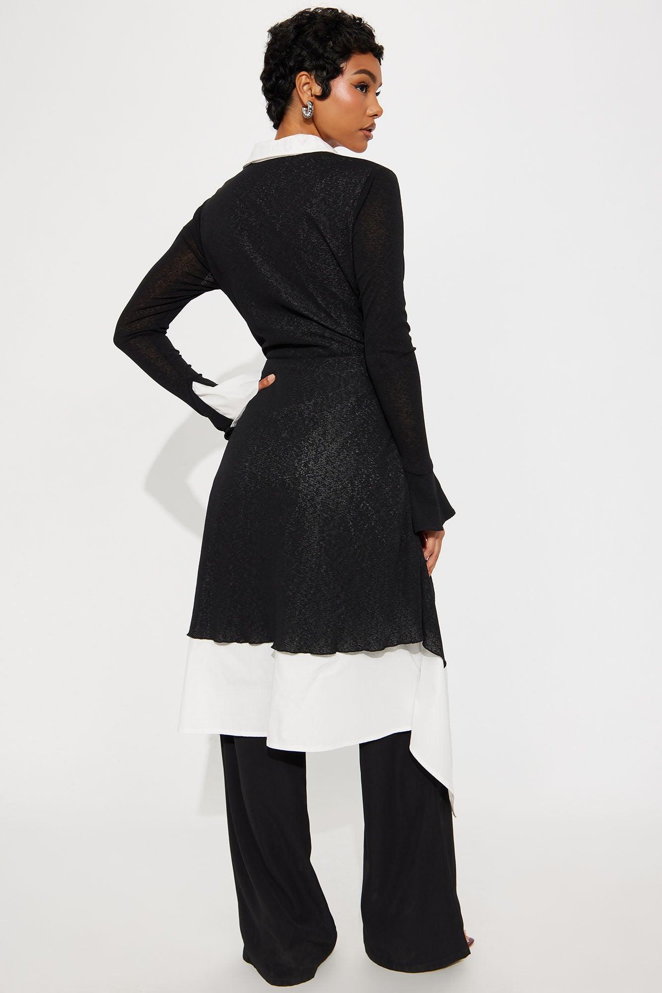 No Judgment Long Sleeve Collared Jumpsuit - Black/White Female Product Image