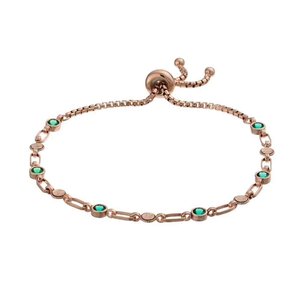 Kristen Kesho Sterling Silver Lab-Created Emerald & Round Link Adjustable Bolo Bracelet, Women's, Size: 9.50, Pink Tone Product Image