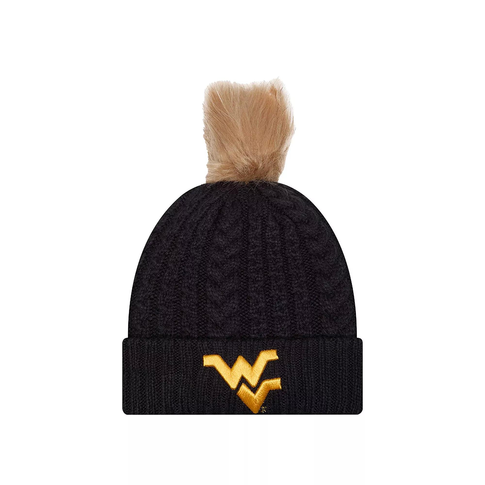 Women's New Era Navy West Virginia Mountaineers Luxury Cuffed Knit Hat with Pom, Blue Product Image