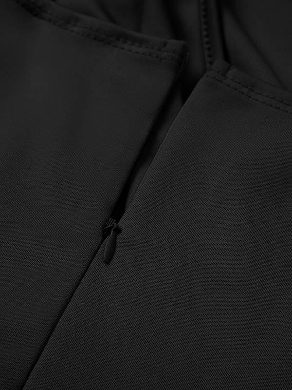 Bodycon Sleeveless Pleated Solid Color Split-front Zipper V-neck Midi Dresses Product Image