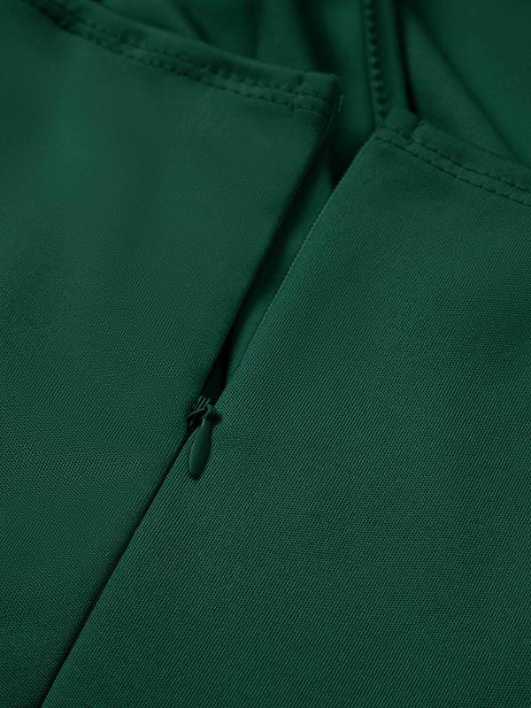 Bodycon Sleeveless Pleated Solid Color Split-front Zipper V-neck Midi Dresses Product Image