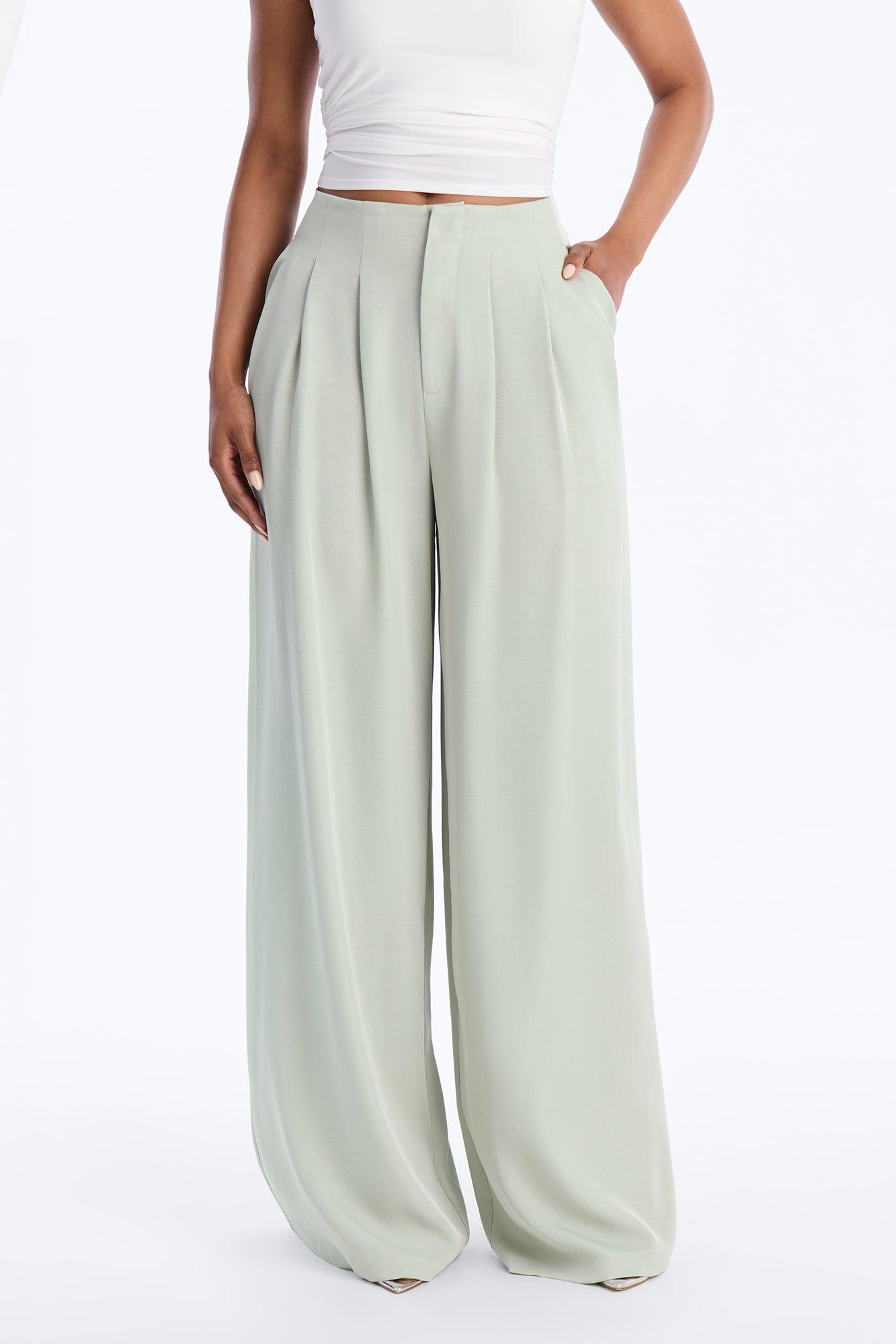 Valeria Pleated High Rise Wide Leg Pant 33″ - Sage Female Product Image