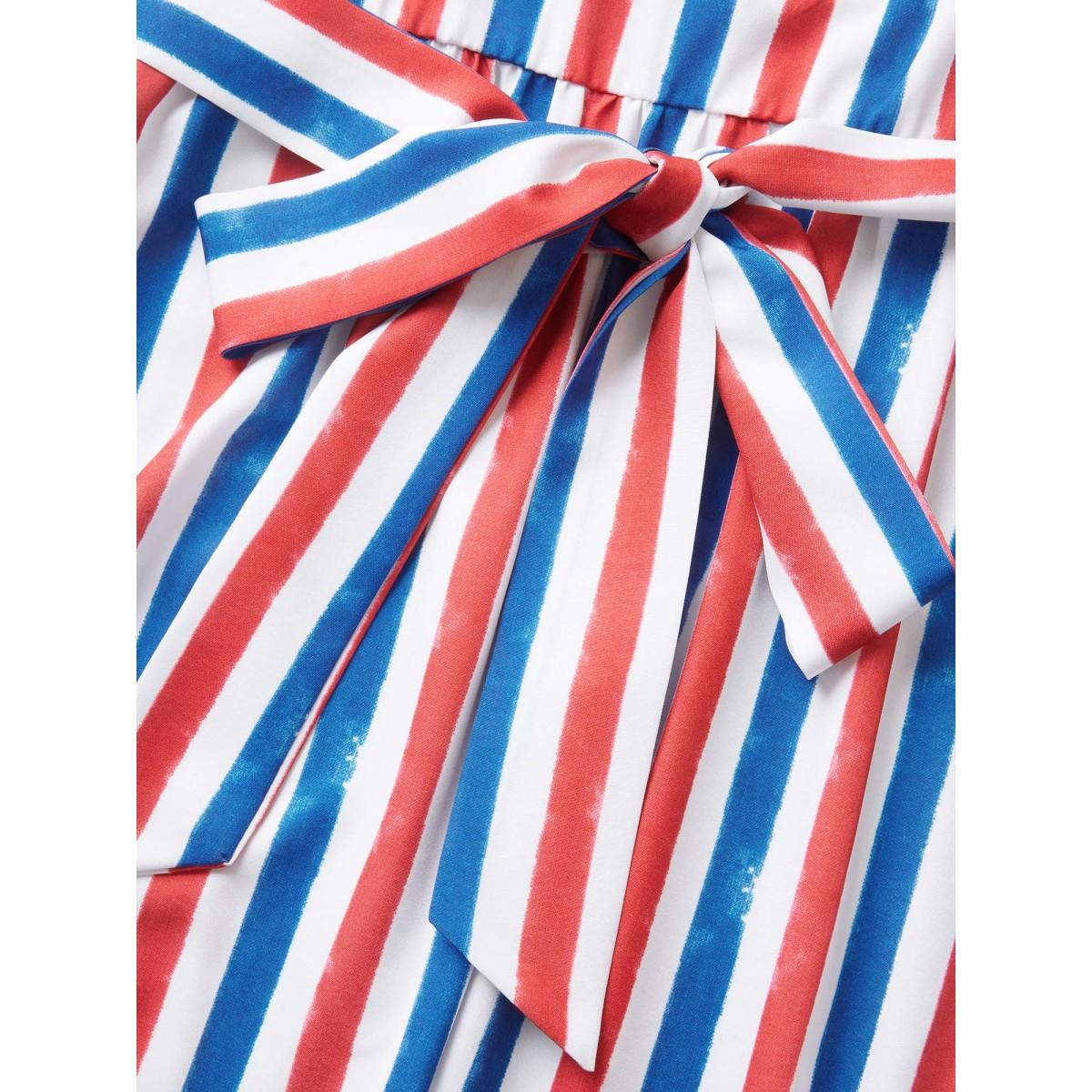 Plus Size V Neck Contrast Striped Tank Dress Multicolor Women Casual Tiered V-neck Sleeveless Curvy BloomChic 28/5X Product Image