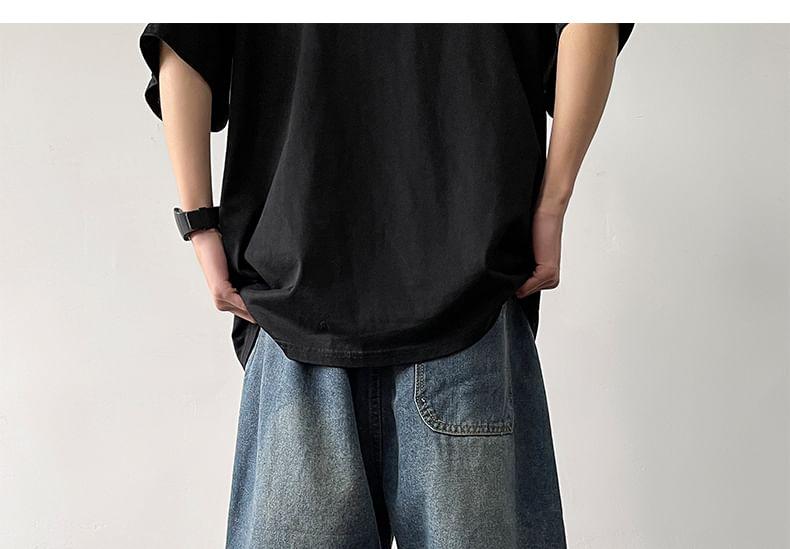 Mid Rise Washed Denim Shorts Product Image