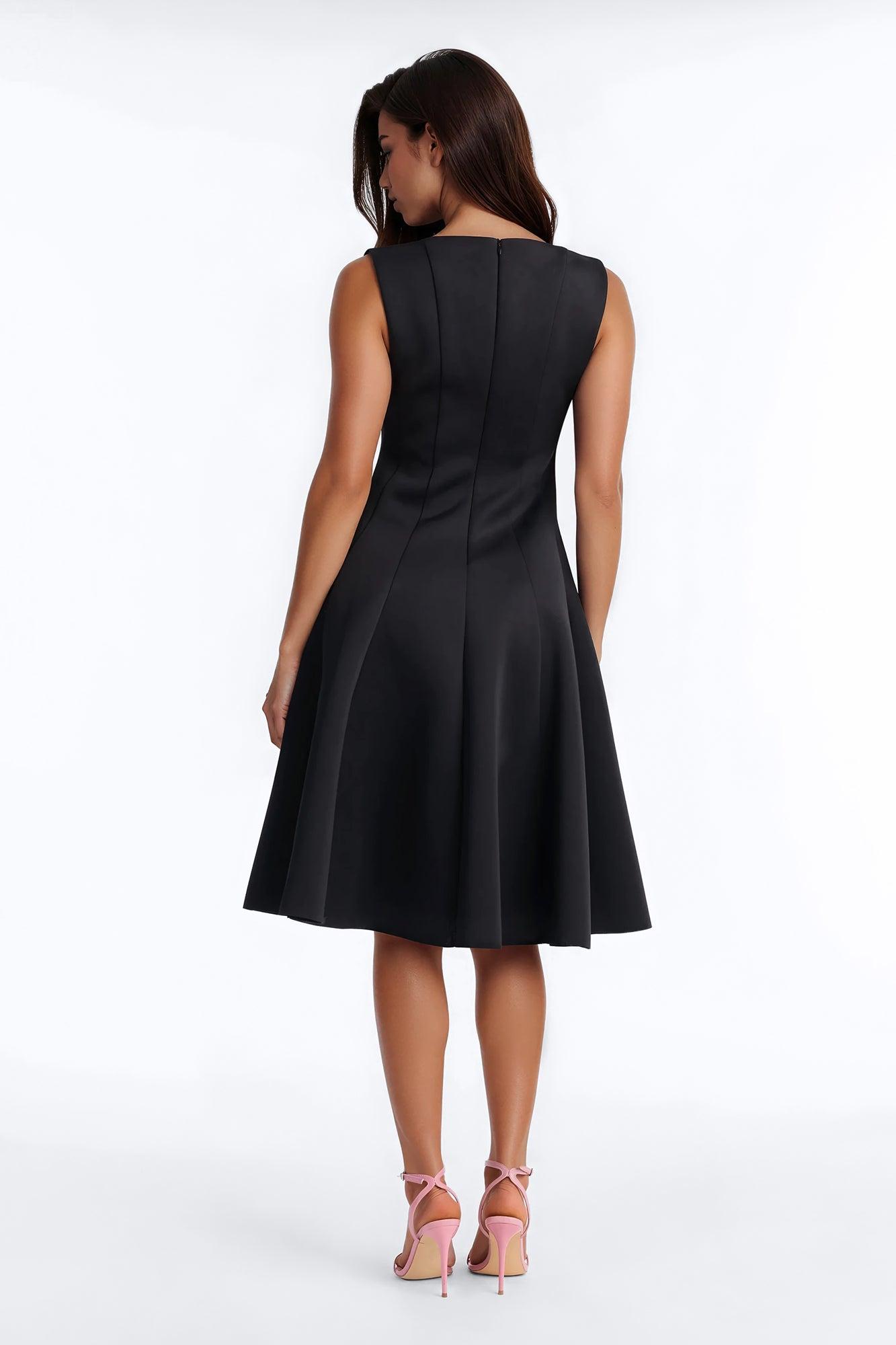 Petite Sweet Sunday Pleated Midi Dress - Black Female Product Image