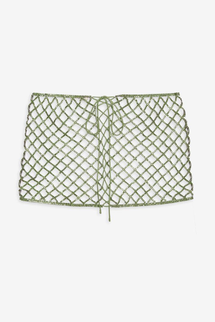 Tulip Grid Rhinestone Skirt — Green Product Image