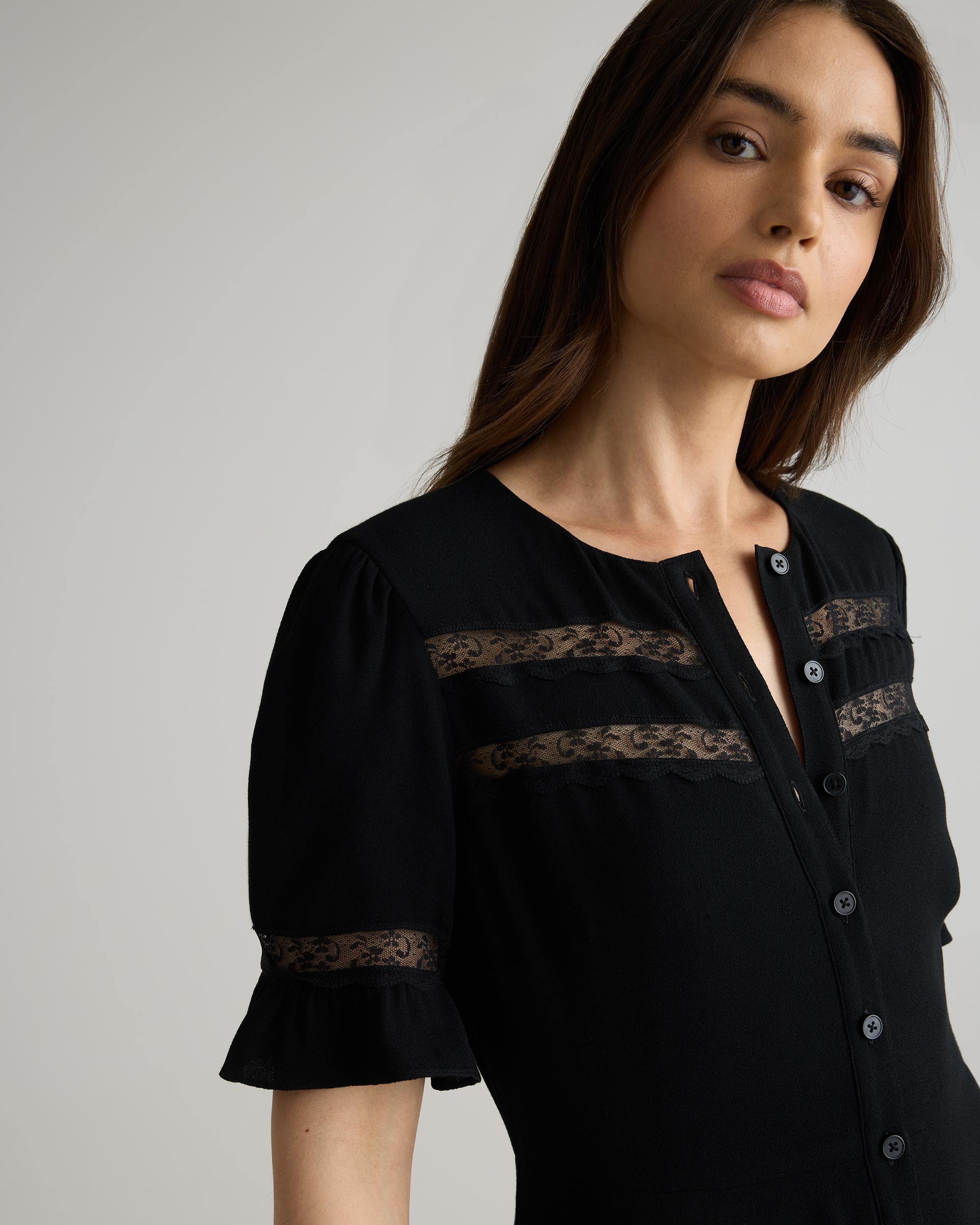 Quince | Women's Lightweight Crepe Lace Inset Midi Dress Size XL, Viscose Product Image