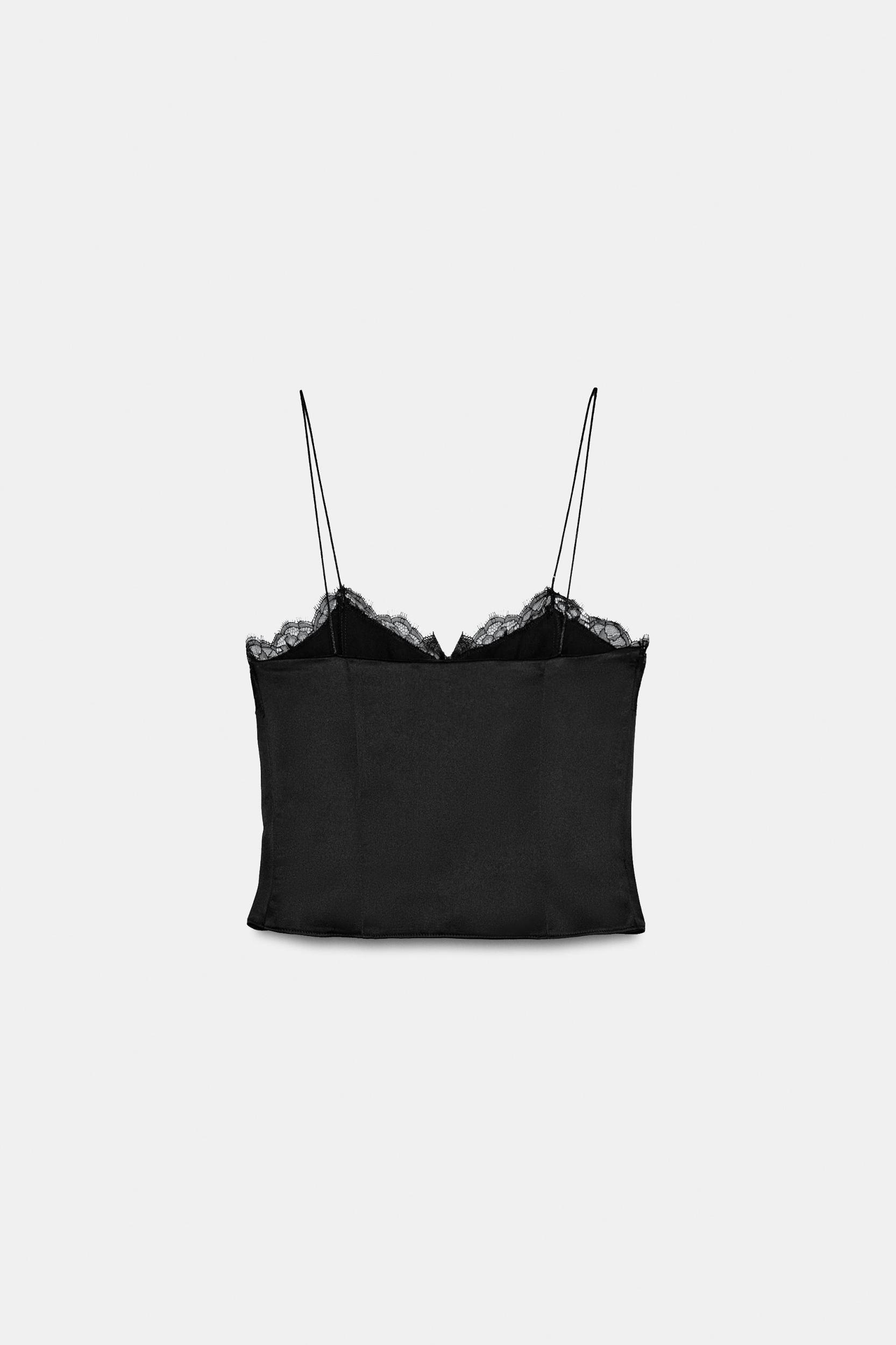 SATIN EFFECT LACE CROP TOP Product Image