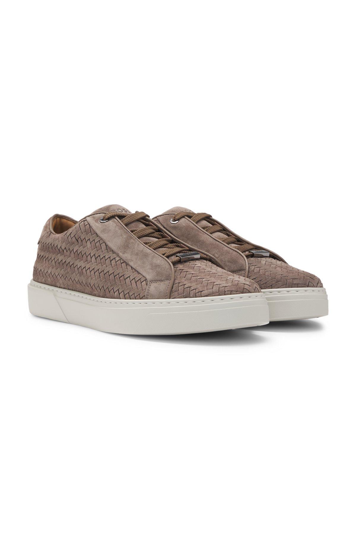 BOSS - BOSS SELECTED BY SHOHEI OHTANI Gary woven-suede trainers with hidden laces - Khaki Product Image