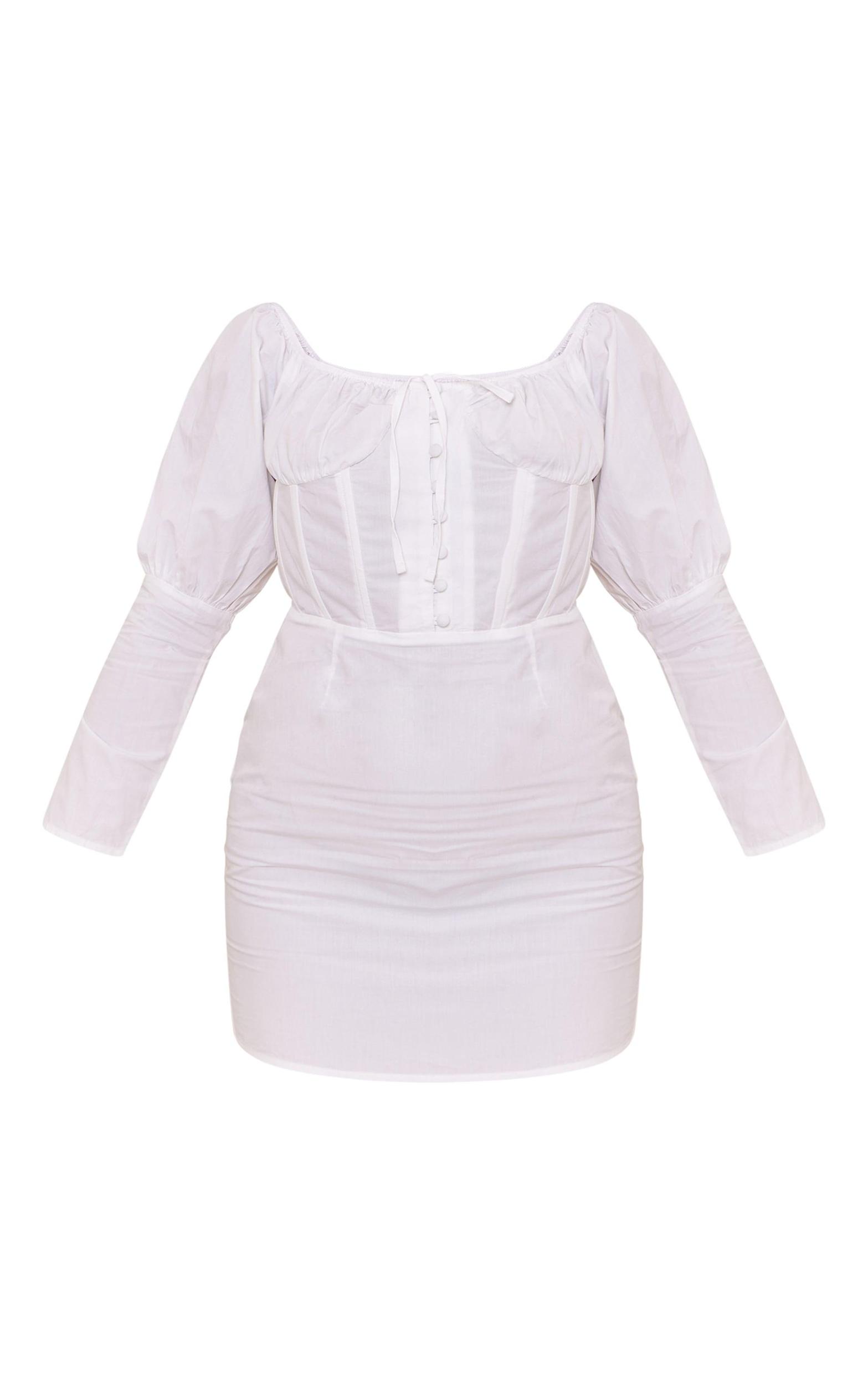 White Bardot Corset Button Detail Bodycon Dress Product Image