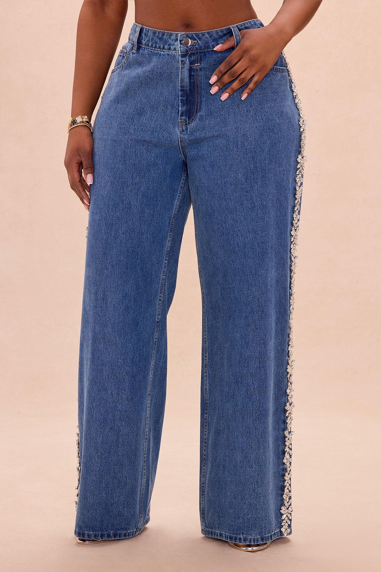 Came To Play Rhinestone Denim Jeans - Vintage Wash Female Product Image