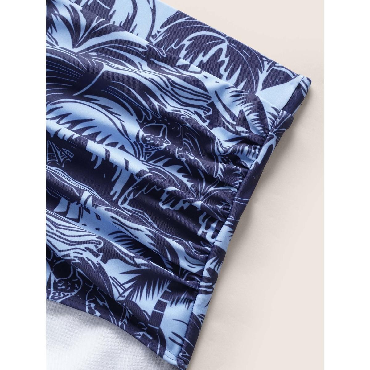 Plus Size Tropical Coconut Tree Print Ruched Swim Bottom Women's Swimwear Indigo Beach Gathered High stretch Skinny High Rise Curve Swim Bottoms BloomChic 18-20/2X Product Image