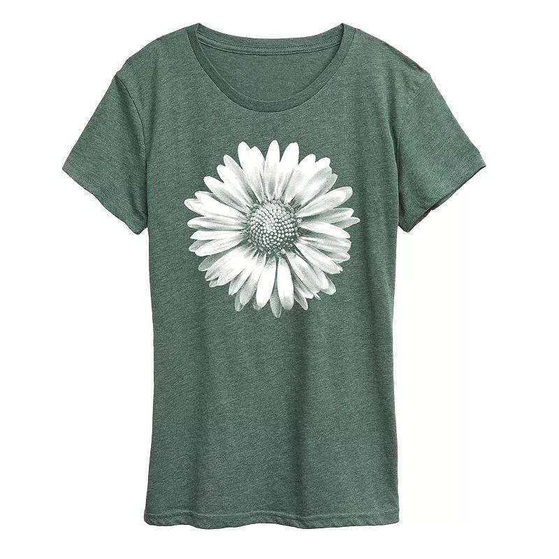 Plus Size White Daisy Graphic Tee, Womens Grey Green Product Image