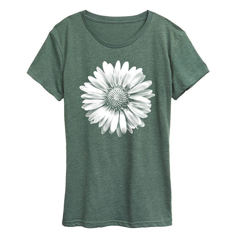 Plus Size White Daisy Graphic Tee, Womens Grey Green Product Image