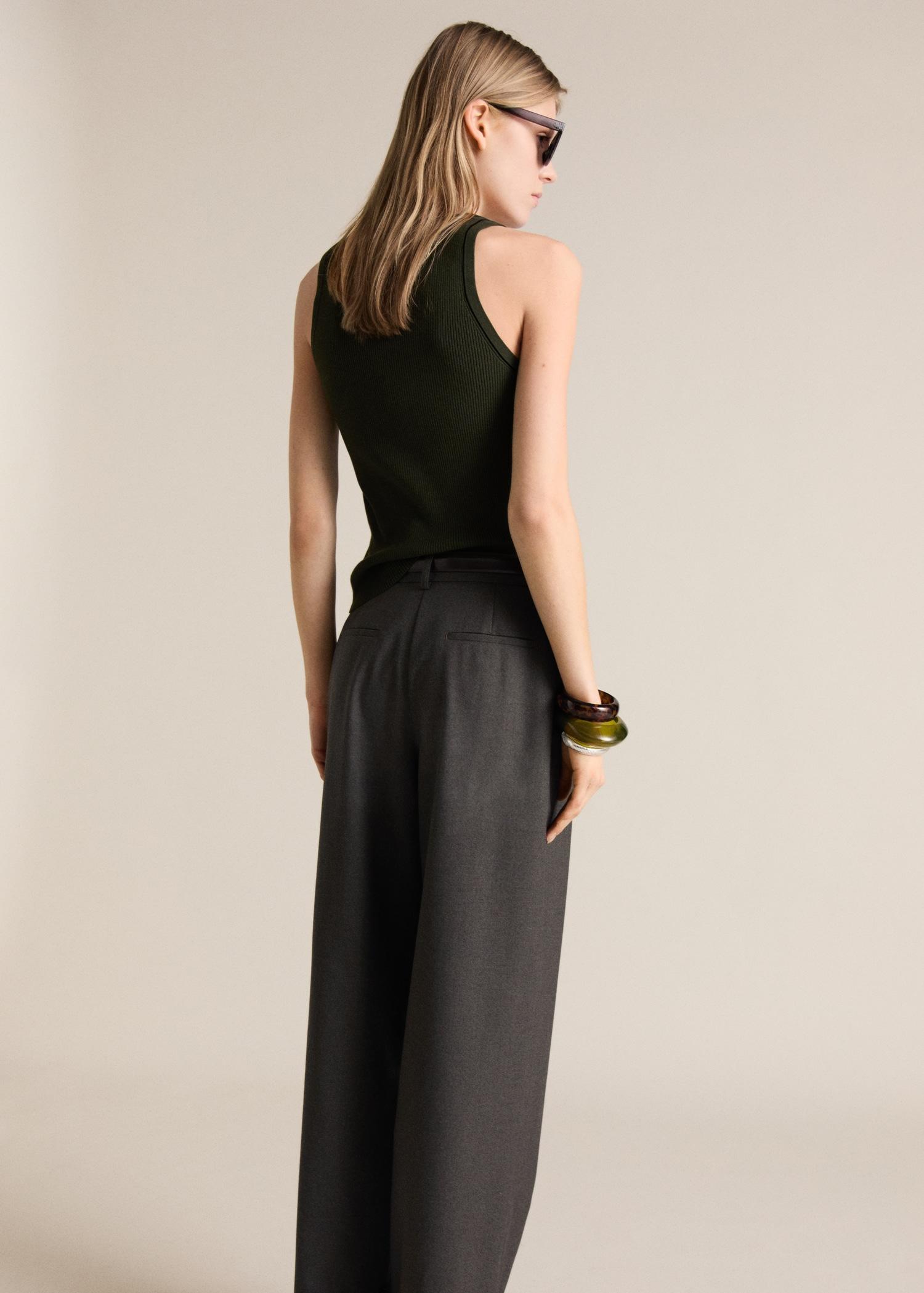 Ribbed top with contrasting trim - Women | MANGO USA Product Image